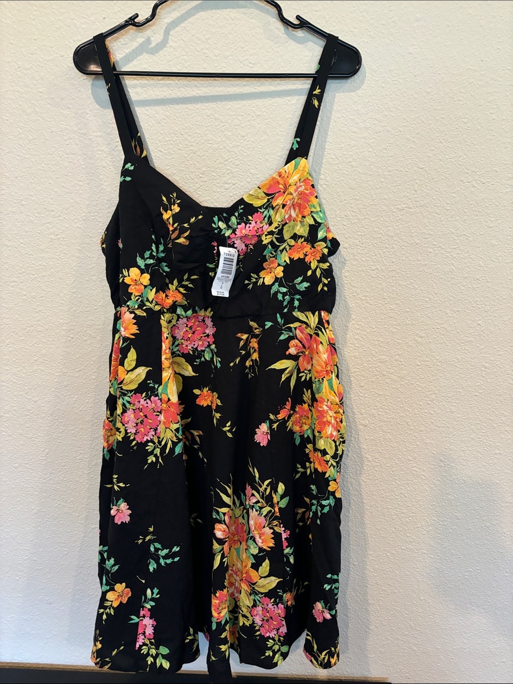 Torrid 0X Black Floral Sundress with Pink and Yellow Blooms